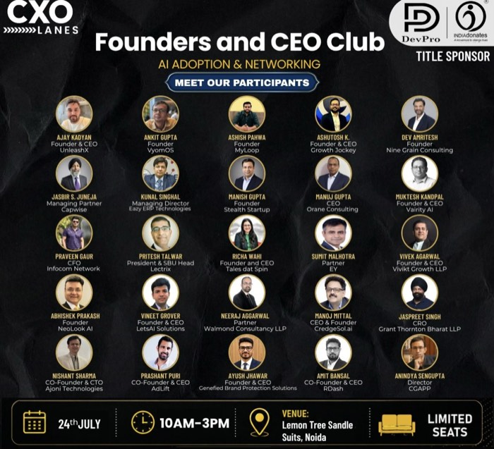CXO Lanes Founders' and CEO Club participant lineup — Vivek Agrawal featured among the founders and CEOs